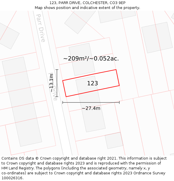123, PARR DRIVE, COLCHESTER, CO3 9EP: Plot and title map