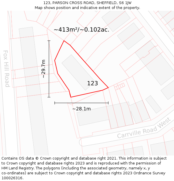 123, PARSON CROSS ROAD, SHEFFIELD, S6 1JW: Plot and title map
