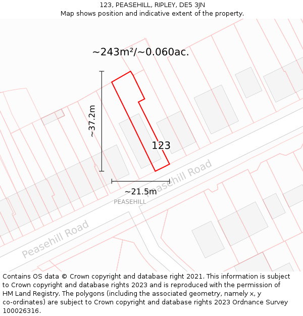 123, PEASEHILL, RIPLEY, DE5 3JN: Plot and title map