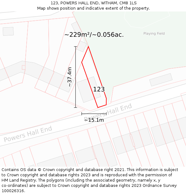 123, POWERS HALL END, WITHAM, CM8 1LS: Plot and title map