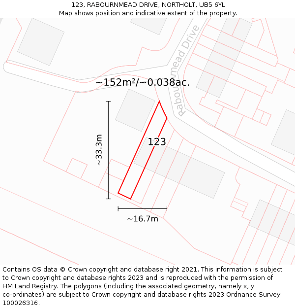 123, RABOURNMEAD DRIVE, NORTHOLT, UB5 6YL: Plot and title map