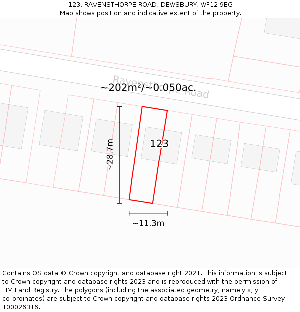 123, RAVENSTHORPE ROAD, DEWSBURY, WF12 9EG: Plot and title map