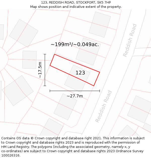 123, REDDISH ROAD, STOCKPORT, SK5 7HP: Plot and title map