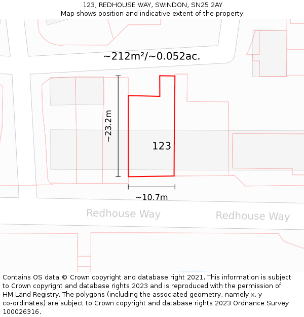 123, REDHOUSE WAY, SWINDON, SN25 2AY: Plot and title map