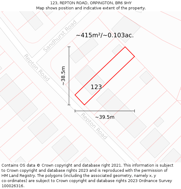 123, REPTON ROAD, ORPINGTON, BR6 9HY: Plot and title map