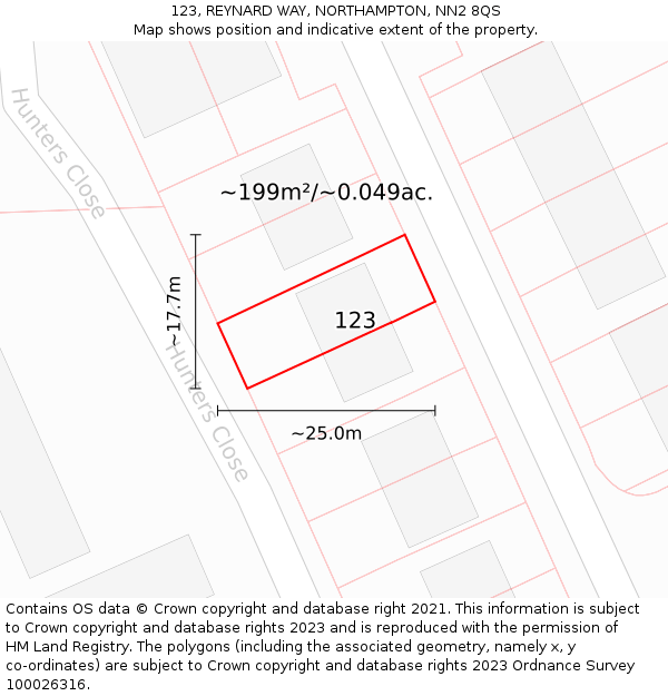 123, REYNARD WAY, NORTHAMPTON, NN2 8QS: Plot and title map