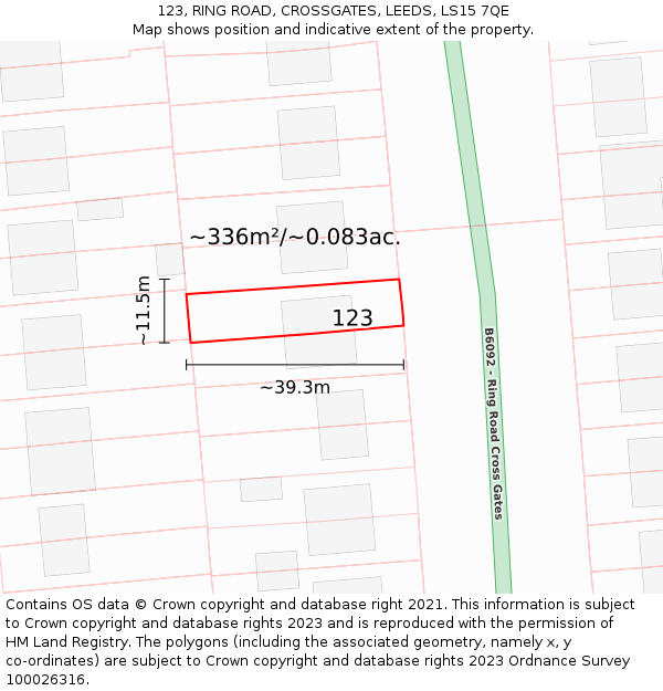 123, RING ROAD, CROSSGATES, LEEDS, LS15 7QE: Plot and title map
