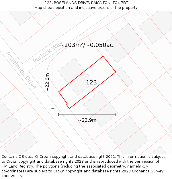 123, ROSELANDS DRIVE, PAIGNTON, TQ4 7BT: Plot and title map