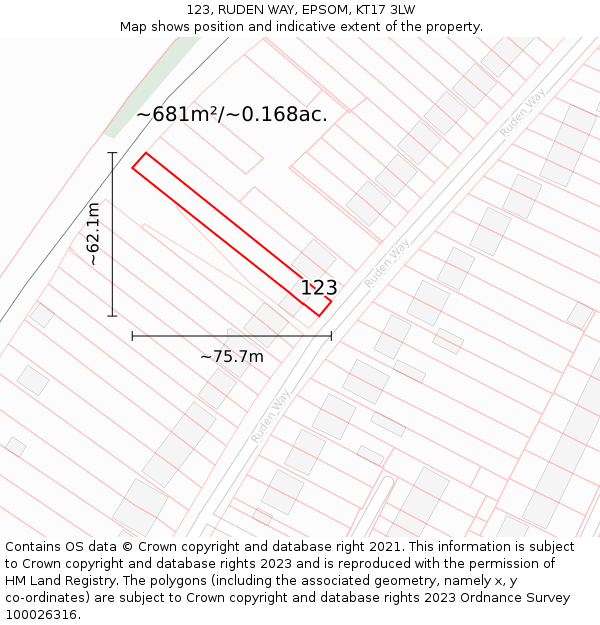 123, RUDEN WAY, EPSOM, KT17 3LW: Plot and title map
