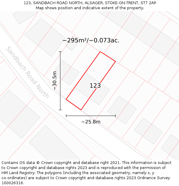 123, SANDBACH ROAD NORTH, ALSAGER, STOKE-ON-TRENT, ST7 2AP: Plot and title map