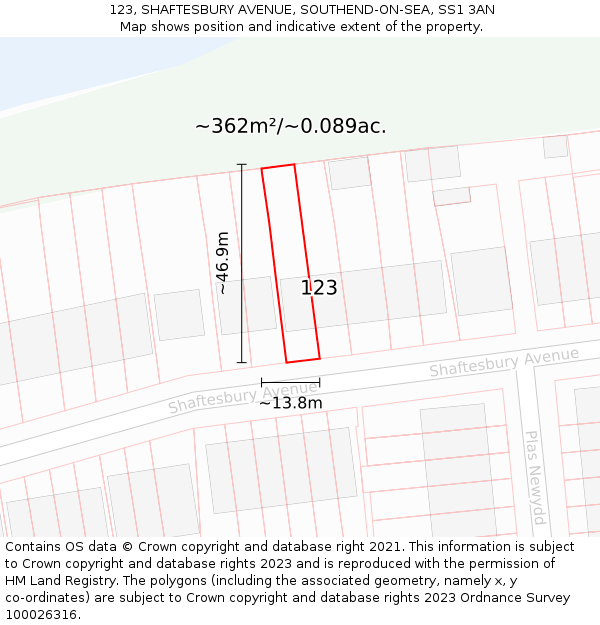 123, SHAFTESBURY AVENUE, SOUTHEND-ON-SEA, SS1 3AN: Plot and title map