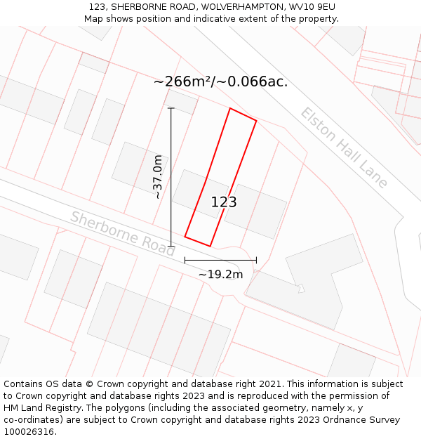 123, SHERBORNE ROAD, WOLVERHAMPTON, WV10 9EU: Plot and title map