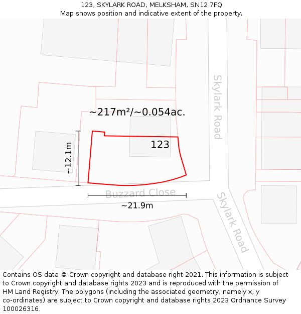 123, SKYLARK ROAD, MELKSHAM, SN12 7FQ: Plot and title map