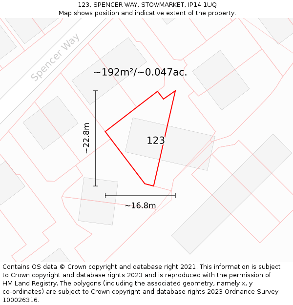 123, SPENCER WAY, STOWMARKET, IP14 1UQ: Plot and title map
