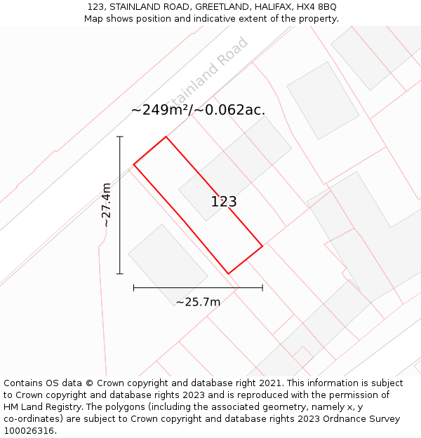 123, STAINLAND ROAD, GREETLAND, HALIFAX, HX4 8BQ: Plot and title map