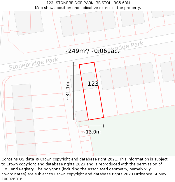 123, STONEBRIDGE PARK, BRISTOL, BS5 6RN: Plot and title map
