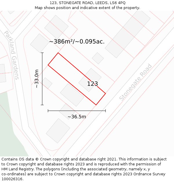 123, STONEGATE ROAD, LEEDS, LS6 4PQ: Plot and title map