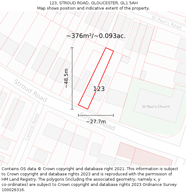 123, STROUD ROAD, GLOUCESTER, GL1 5AH: Plot and title map
