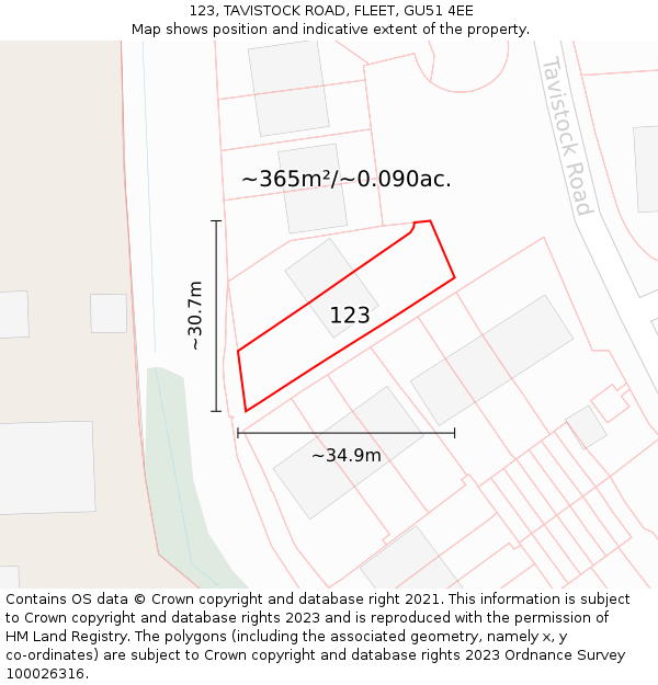 123, TAVISTOCK ROAD, FLEET, GU51 4EE: Plot and title map
