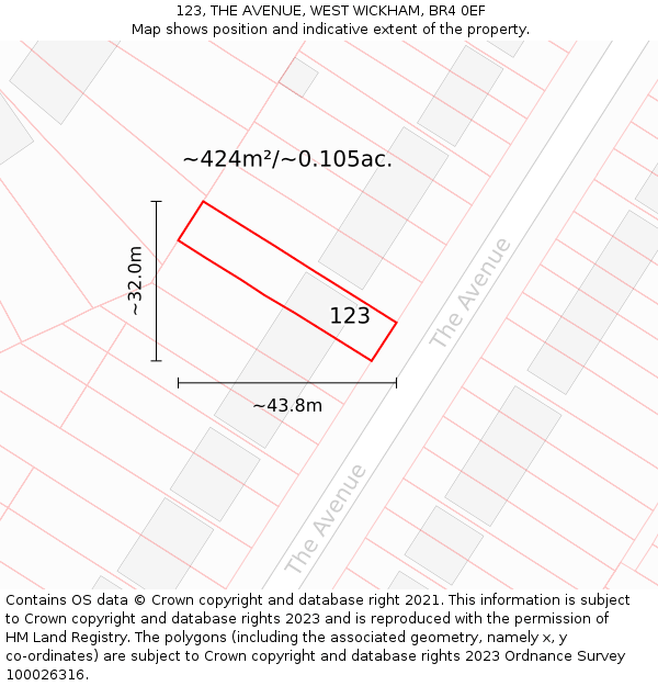 123, THE AVENUE, WEST WICKHAM, BR4 0EF: Plot and title map