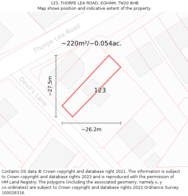 123, THORPE LEA ROAD, EGHAM, TW20 8HB: Plot and title map