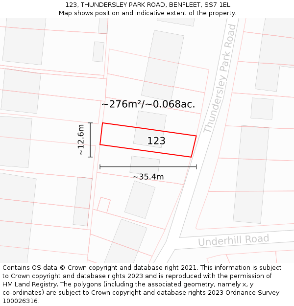 123, THUNDERSLEY PARK ROAD, BENFLEET, SS7 1EL: Plot and title map
