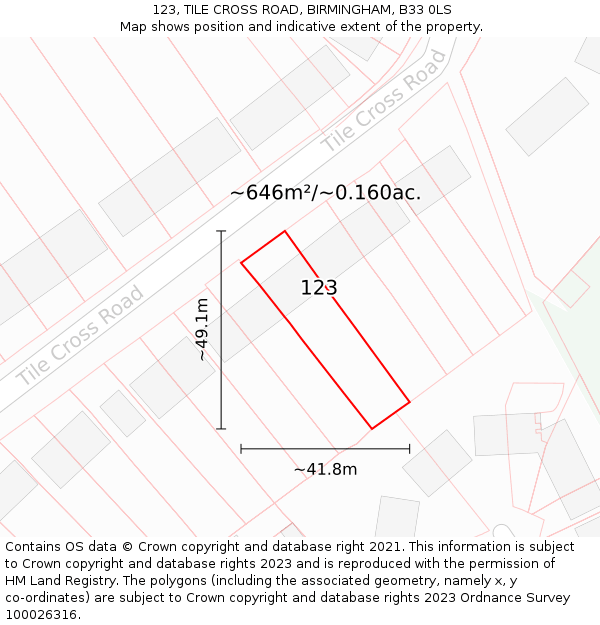 123, TILE CROSS ROAD, BIRMINGHAM, B33 0LS: Plot and title map