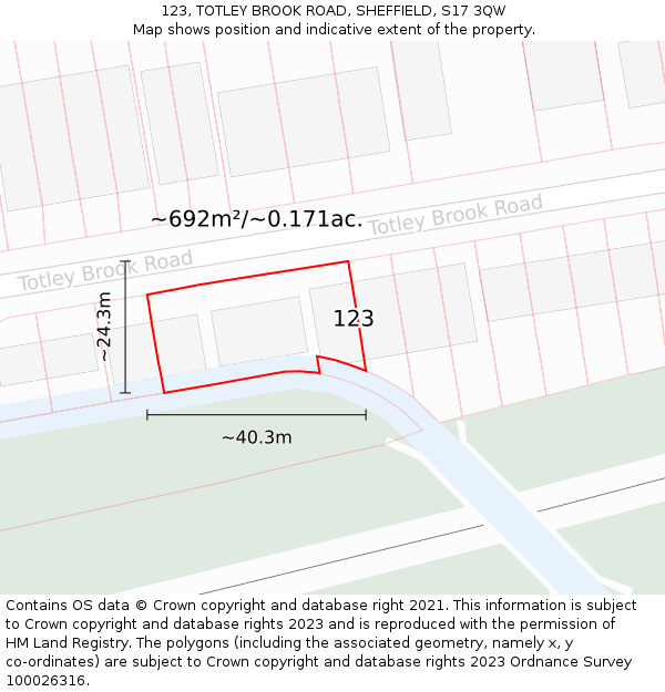 123, TOTLEY BROOK ROAD, SHEFFIELD, S17 3QW: Plot and title map