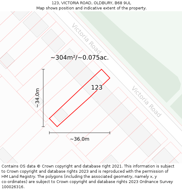 123, VICTORIA ROAD, OLDBURY, B68 9UL: Plot and title map