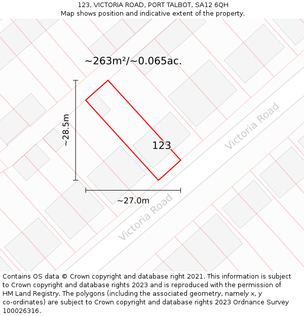 123, VICTORIA ROAD, PORT TALBOT, SA12 6QH: Plot and title map