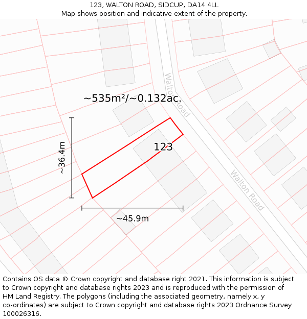 123, WALTON ROAD, SIDCUP, DA14 4LL: Plot and title map