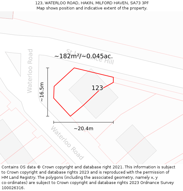 123, WATERLOO ROAD, HAKIN, MILFORD HAVEN, SA73 3PF: Plot and title map