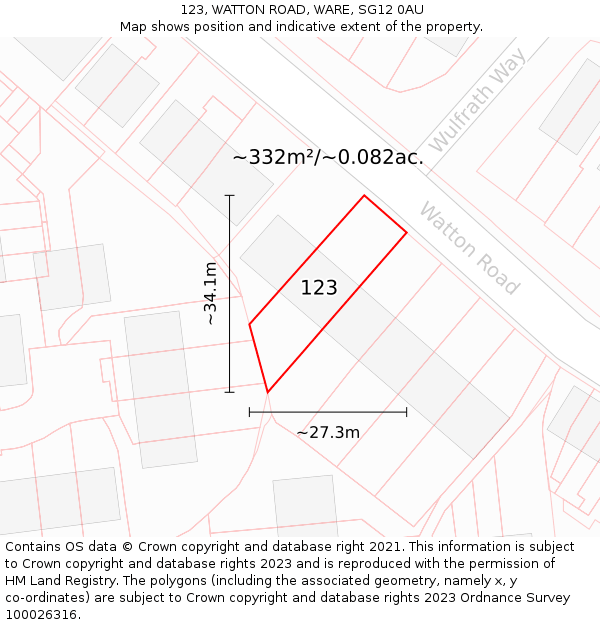 123, WATTON ROAD, WARE, SG12 0AU: Plot and title map