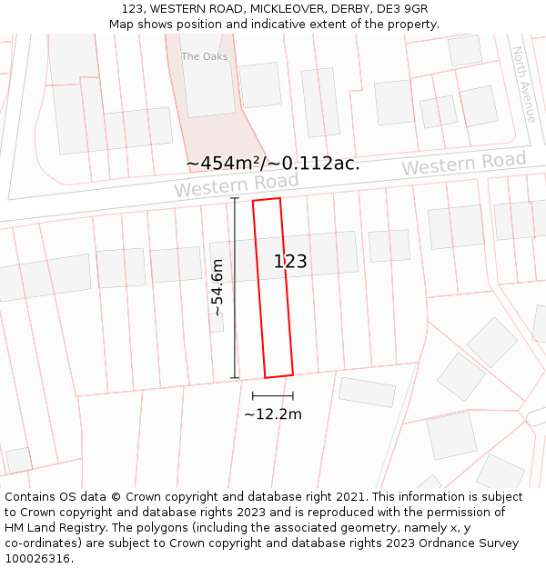 123, WESTERN ROAD, MICKLEOVER, DERBY, DE3 9GR: Plot and title map