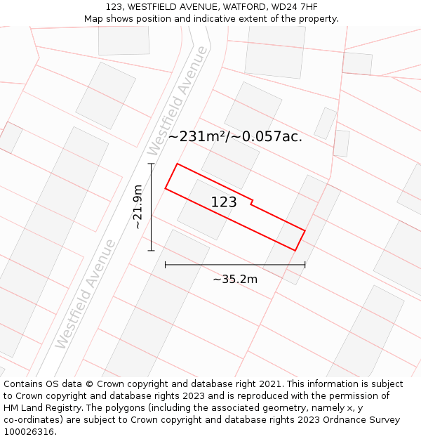 123, WESTFIELD AVENUE, WATFORD, WD24 7HF: Plot and title map