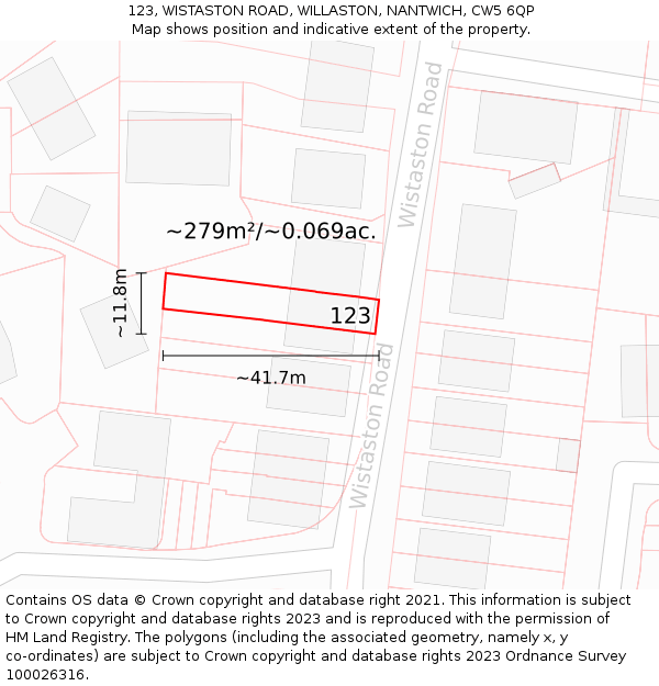 123, WISTASTON ROAD, WILLASTON, NANTWICH, CW5 6QP: Plot and title map