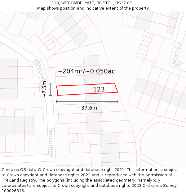 123, WITCOMBE, YATE, BRISTOL, BS37 8SU: Plot and title map