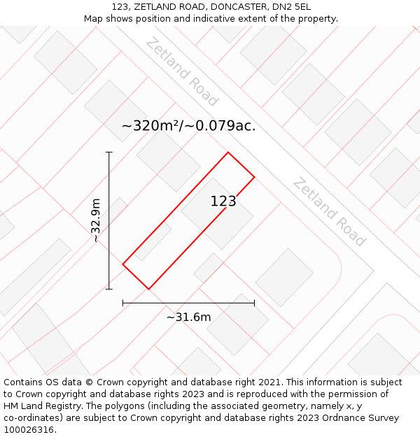 123, ZETLAND ROAD, DONCASTER, DN2 5EL: Plot and title map