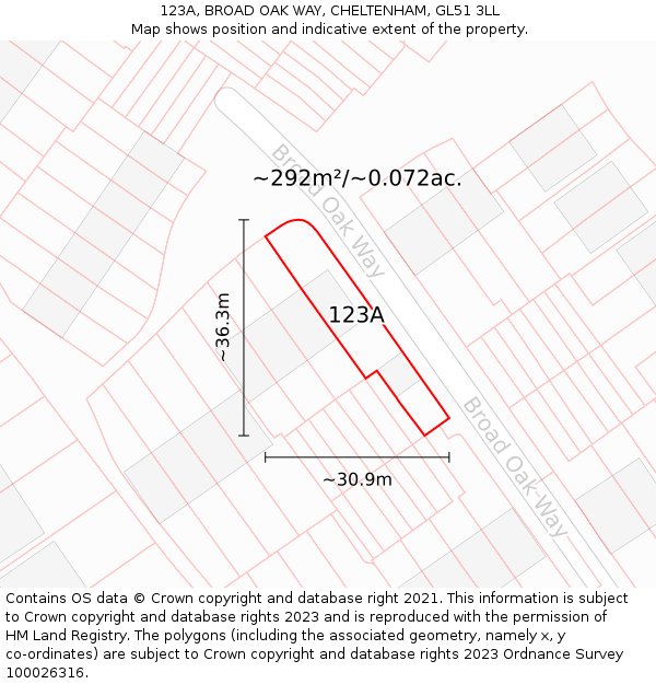 123A, BROAD OAK WAY, CHELTENHAM, GL51 3LL: Plot and title map