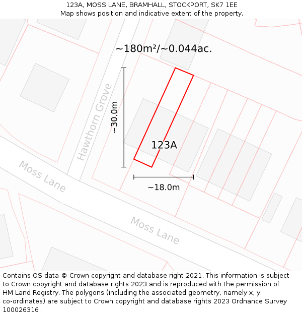 123A, MOSS LANE, BRAMHALL, STOCKPORT, SK7 1EE: Plot and title map