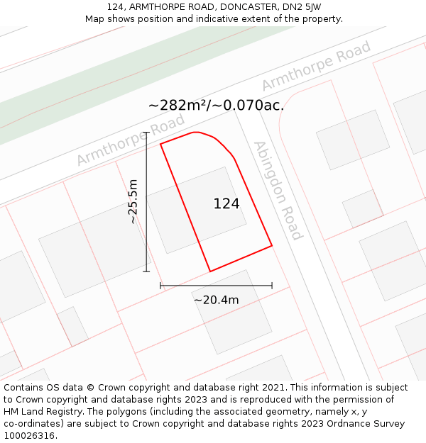 124, ARMTHORPE ROAD, DONCASTER, DN2 5JW: Plot and title map