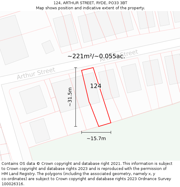 124, ARTHUR STREET, RYDE, PO33 3BT: Plot and title map