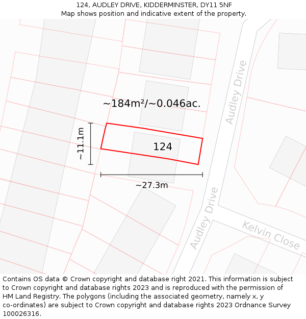 124, AUDLEY DRIVE, KIDDERMINSTER, DY11 5NF: Plot and title map