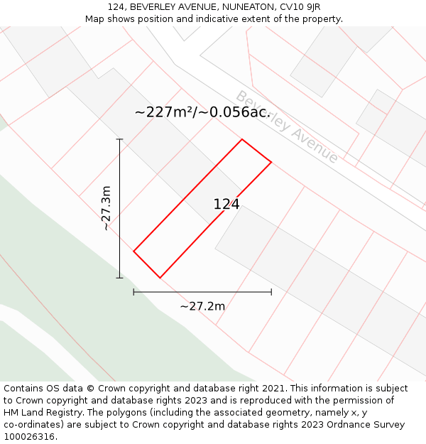 124, BEVERLEY AVENUE, NUNEATON, CV10 9JR: Plot and title map