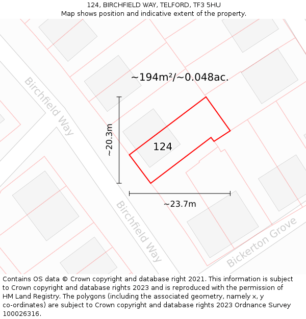 124, BIRCHFIELD WAY, TELFORD, TF3 5HU: Plot and title map