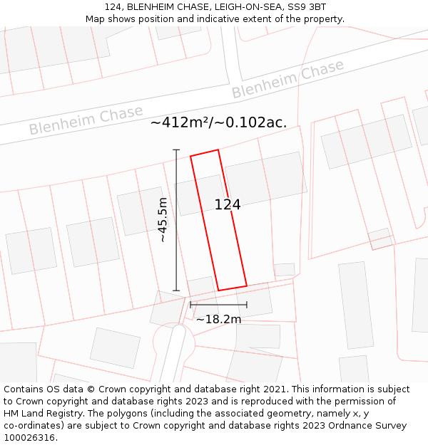 124, BLENHEIM CHASE, LEIGH-ON-SEA, SS9 3BT: Plot and title map