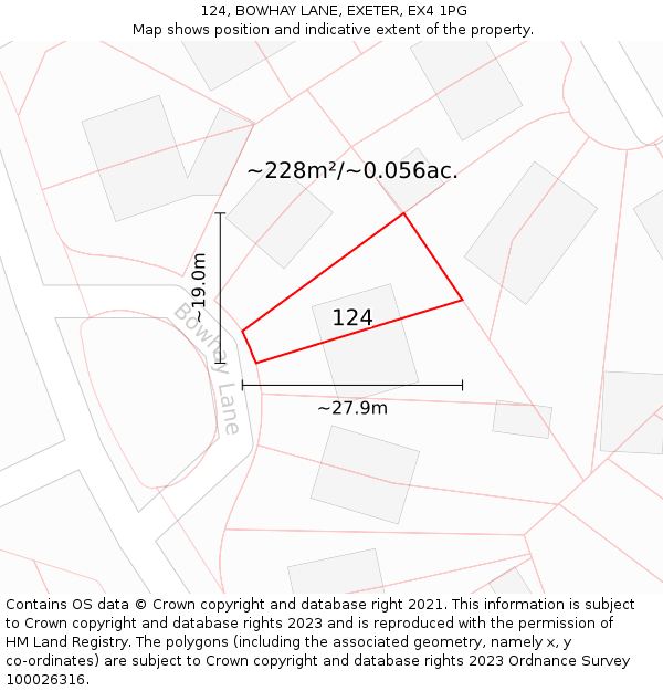 124, BOWHAY LANE, EXETER, EX4 1PG: Plot and title map