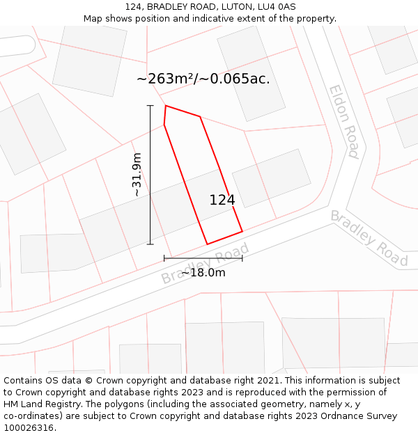 124, BRADLEY ROAD, LUTON, LU4 0AS: Plot and title map