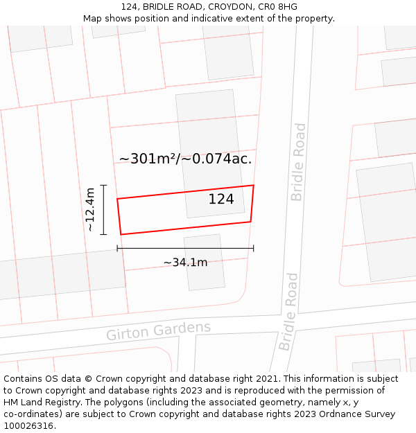 124, BRIDLE ROAD, CROYDON, CR0 8HG: Plot and title map