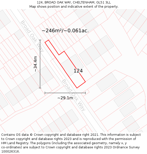 124, BROAD OAK WAY, CHELTENHAM, GL51 3LL: Plot and title map